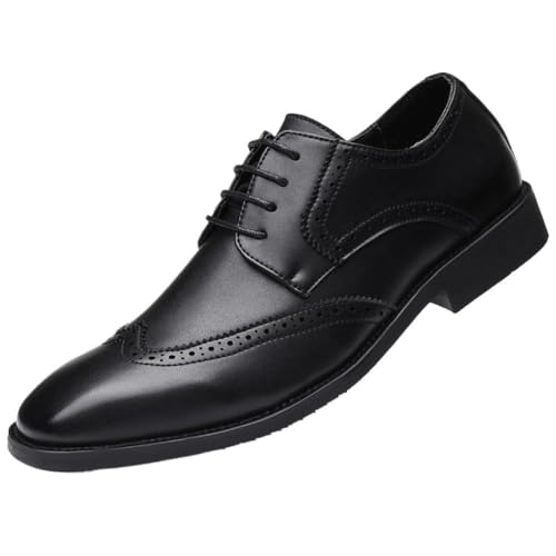 Men’s Low Heel Derby Oxfords Dress Shoes, Italian Luxury Lace-up Mens Black Pu Leather Formal Oxfords Dress Shoes