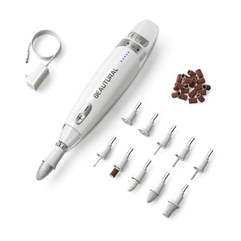 BEAUTURAL Professional Nail Drill Kit, Electric Nail File Set Machine with 10 Attachments & 20 Sanding Bands, Efile Manicure Pedicure Tools With Storage Case, LED light [Not Rechargeable and Cordless] Cover