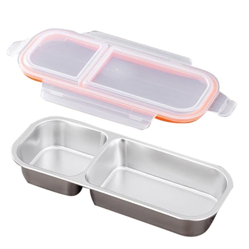Snack Boxes With Compartments,304 Stainless Steel Snack Containers For Kids And Adults, 2 Compartments Bentoes Lunch Boxes, Microwave Safety, Reusable Divided Food Storage Containers For School Work