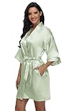 Women's Satin Robes Silk Robes Short Bridal Party Kimono Robes Bridesmaid Robes Summer Sleepwear, Green