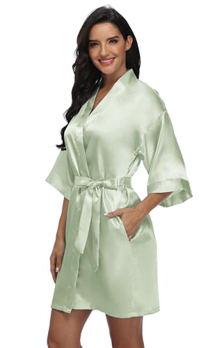 Image of Women's Pure Short Silky Robes Bridesmaid Bride Party Satin Robes Sleepwear