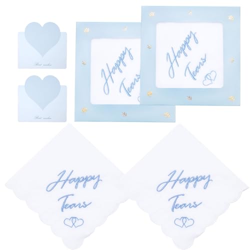 Mouchoir de mariage brodé Happy Tears cadeau de jour de mariage lot de 2