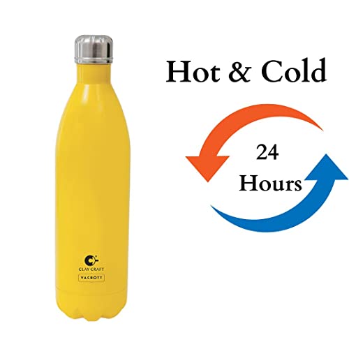 Image of Clay Craft Vacbott Vaccum Bottle, 1000 ml Stark Double Walled 24 Hours Hot and Cold Water Bottle, 1 Piece,| Leak Proof | Office Bottle | Gym | Home | Kitchen (Yellow)