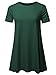 Solid Short Sleeve Round Neck Side Pockets Loose Top Hunter Green L