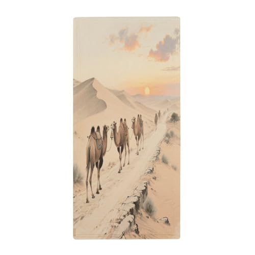 Microfiber Towel Camel Bells on The Ancient Road Printed Large Absorbent Fitness Towel Suitable for Gym Outdoor Hiking Bathroom Sink Kitchen Bar Towel