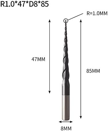 1pc Tungsten Solid Carbide Tapered Ball Nose End Mill Router Bits - Precision CNC Milling Tool for Wood and Metal(R1X47XD8X85L)