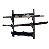 Wooden Sword Wall Mount Holder, 3 Tier Samurai Sword Display - Katana, Wakizashi, Sword Flute Fishing Rod Storage (3-Tier)