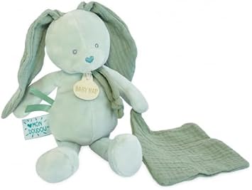 Baby Nat Doudou Marionnette Lapin Vert Sauge avec Mouchoir et Coins Noués