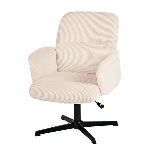 MEUBLE Cosy Bürostuhl Ergonomisch Schreibtischstuhl mit höhenverstellbar Armlehnen 360° Drehbar Schminkstuhl Sessel für Büro Wohnzimmer Schlafzimmer Vanity, Cordstoff, Beige