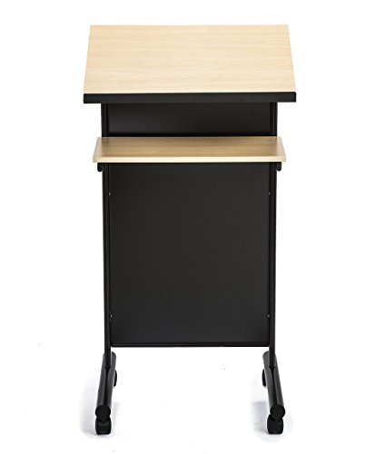 image for Audio-Visual Direct Wheeled Lectern - Standing Desk with Storage Shelf