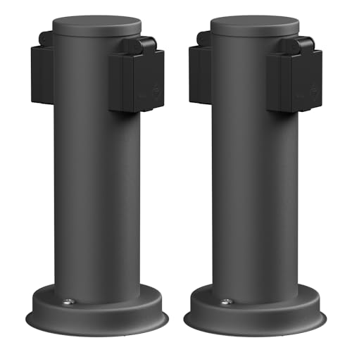ledscom.de 2 Portalámparas de jardín PORU para Exteriores, IP44, 2 vías, Acero Inoxidable, Antracita, Redondo, 27 cm