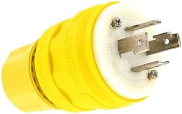 Leviton 28W75 30 Amp, 250 Volt- 3PY, Locking Plug, Industrial Grade, Grounding, Wetguard, Yellow