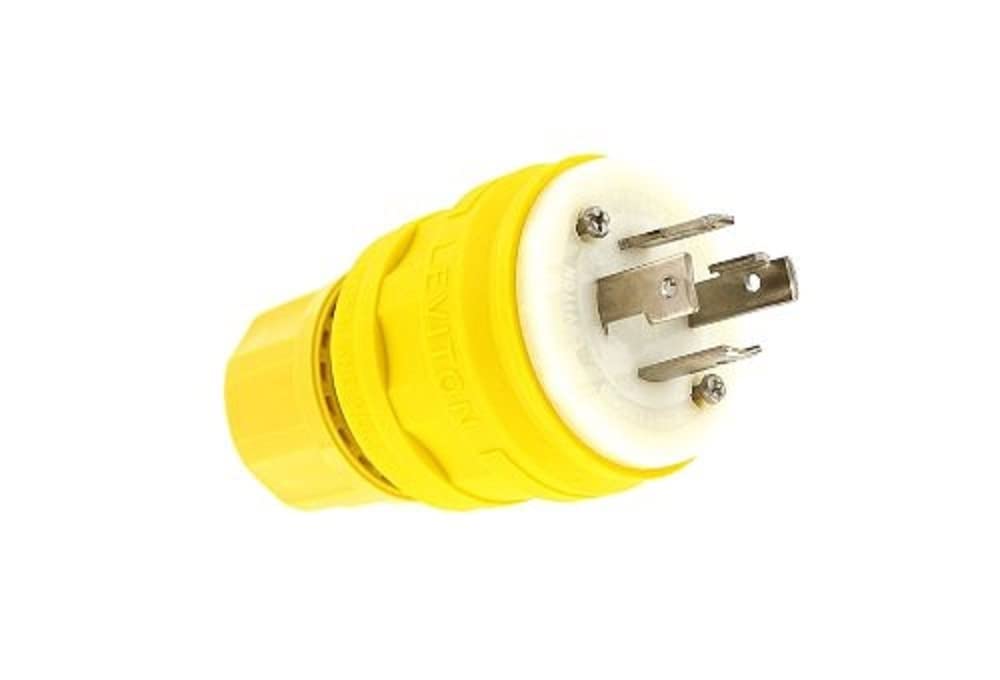 Leviton 28W75 30 Amp, 250 voltios, 3PY, enchufe de bloqueo, grado industrial, tierra, protector de humedad, amarillo