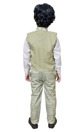 Image of AHHAAAA Kids Ethnic Cotton Blend 3 Pc Babasuit Waistcoat Shirt and Pant For Boys SH38