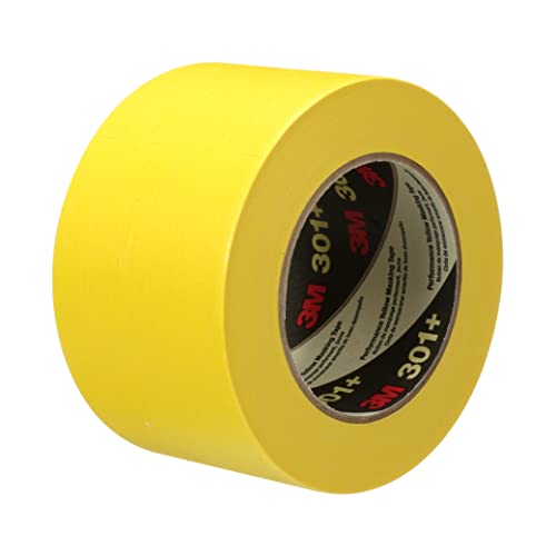 Image of 3M 301+ High Performance Masking Tape, Yellow, 3 in x 60 yds - High Performance Holding and Masking Tape for Automotive, Speciality Vehicle and Industrial Markets, Case of 12