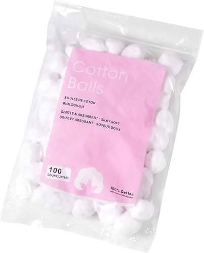 100% Pure Cotton Balls 100 Count Super Absorbent Multipurpose Cotton Pads for Makeup Removal Nail Polish Face Cleansing & Crafts Biodegradable & Hypoallergenic