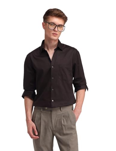 Image of Arrow Solid Slim Fit Mens Formal Shirt - 100% Cotton, Breathable & Comfortable, Full Sleeves Shirts for Men
