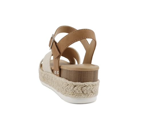 Image of Soda inchFIRELY inch ~ Women Round Toe Crisscross Band Platform Espadrille Wedge Sandal with Adjustable Ankle Strap