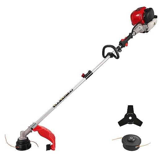 PowerSmart 4 Cycle 37cc Weed Wacker Gas Powered, 3 in 1 Detachable Straight Shaft Multipurpose Trimmer with 16" Cutting Path, 10" Brush Cutter Blade, Edger Lawn Tool for Yard, Garden