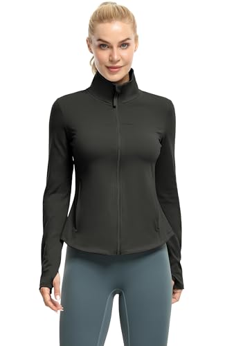 icyzone Women's Zip Up Athletic Workout Gym Running Yoga Jackets with Thumb Holes & Pockets2
