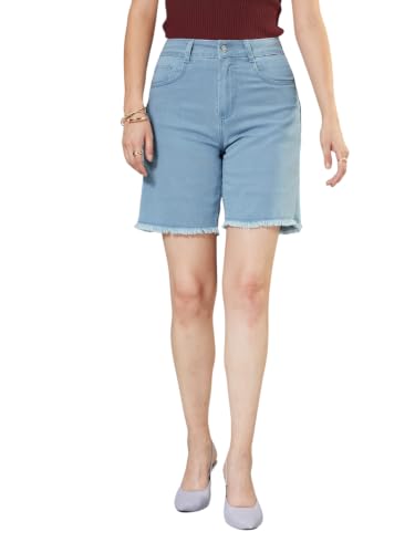 Image of Miss Chase Women's Relaxed Fit Mid Rise Highly Distressed Regular-Length Denim Shorts