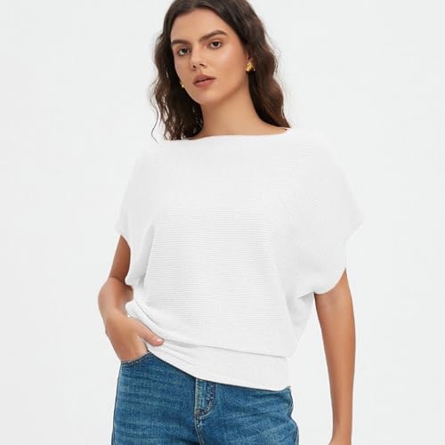Image of EDSTAR Women Dolman Batwing Sleeves Knitted Sweaters Winter Boat Neck Pullovers Tops