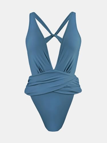 Image of CUPSHE Women's Monokini One Piece Swimsuit Plunging V Neck High Cut | Wide Straps, Crisscross Open Back, Removable Soft Cups, Wrap Waist, Extra Cheeky Coverage, Sexy Bathing Suit