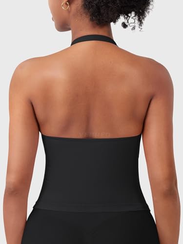YEOREO SoftHue Women's Impact Halter Tank Top Longline Backless Scoop Neck Built-in Bra Sports Workout Gym Crop Top2