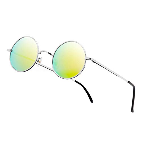 NIEEPA John Lennon Vintage Round Polarized Hippie Sunglasses Small Circle Metal Driving Sun Glasses (Gold Lens/Silver Frame)