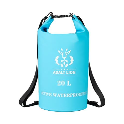 Image of Waterproof Dry Bag 5L /10L /20L - Roll Top Waterproof Backpack for Swimming, Kayaking, Hiking, Floating - Boating Bag with Double Zipper Seal & Adjustable Shoulder Strap (Light Blue, 20 L)