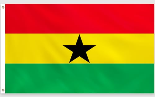 PartyYaa Drapeau du Ghana, 150 x 90 cm Drapeau Ghanéen Impression unilatérale avec 2 œillets en laiton, Imperméable Bannière République du Ghana pour Fête Nationale, Routes, Jardin, Bar Party