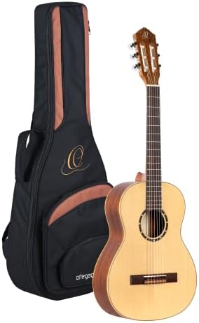 Ortega Guitars 6 String Family Series 3/4 Size Nylon Classical Guitar w/Bag, Right, Spruce Top-Natural-Satin, (R121-3/4)