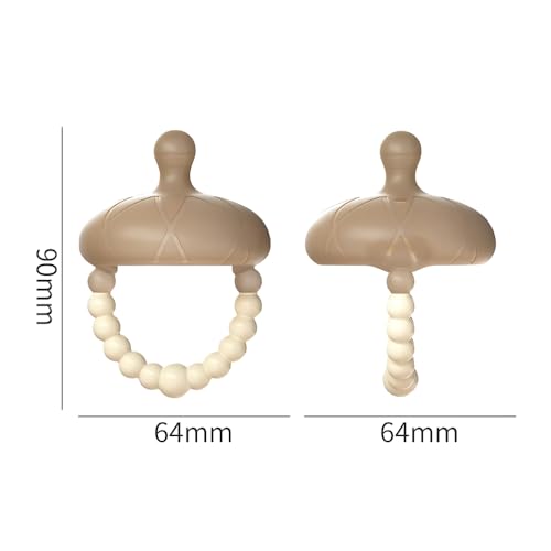 Image of Silicone Acorn Teether with Beaded Ring, Multiple Shapes & Textures for Babies 3+ Months (Acorn Teether), Tan /beige