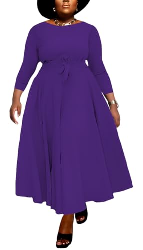Image of BFFBABY Women's Wrap V Neck Plus Size Maxi Dresses 3 /4 Sleeves Chain Floral Printed Swing Dress with Belt