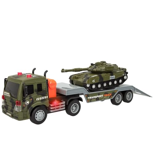 ColorBaby Speed&Go 49902 Camion de Transport de Voiture Militaire avec lumière et Son, échelle 1:16
