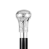 Ajuny Wooden Walking Stick for Men Women Seniors Lightweight Detachable 36 Inches Handmade Cane with Decorative Chrome Knob Formal Round Brass Handle Unique Gift for Adults