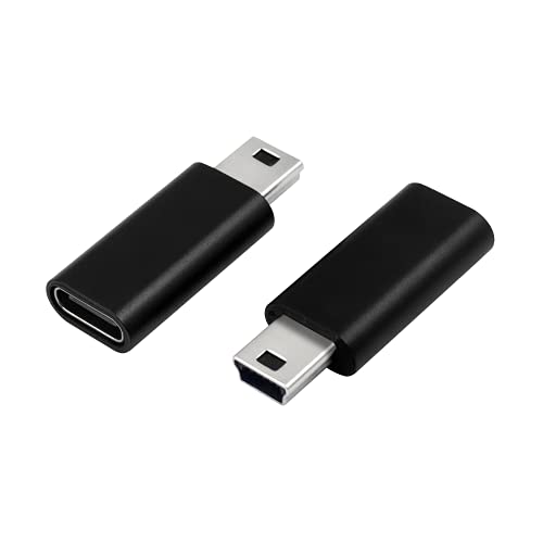 Duttek USB C to Mini USB Adapter, Mini USB to USB C Adapter, USB C Female to Mini USB Male Adapter, USB C to USB Mini Adapter Transmission Rate 480 Mbps for MP3 Players, Computer,GPS. 2 Pack (Black)