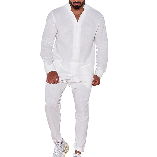 2025 Mens Linen Workout Top & Bottom Sets Drawstring Casual