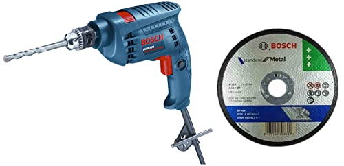 Bosch GSB 501 500-Watt Professional Impact Drill Machine (Blue),Corded Electric & AG4 Metal 4-inch Cut Off Wheel Set (White, Pack of 10)