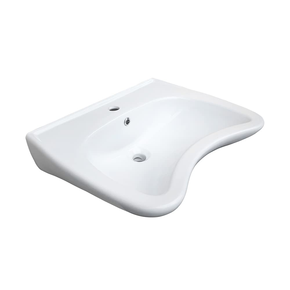 Belvit Lavabo de 60 cm accesible para sillas de ruedas, cerámica sanitaria con orificio para grifo y rebosadero, montaje en pared, dimensiones 20,5 x 60,5 x 50 cm, color blanco, para baño apropiado