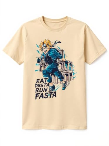 Friking Unisex Organic T-Shirts Eat Pasta Run Fasta - 455A Color Angora, Angora, 3XL