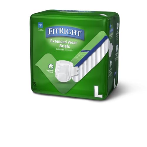 Medline Extended Wear Overnight Adult Briefs with Tabs, Maximum Absorbency Adult Diapers, Large (15 Count)