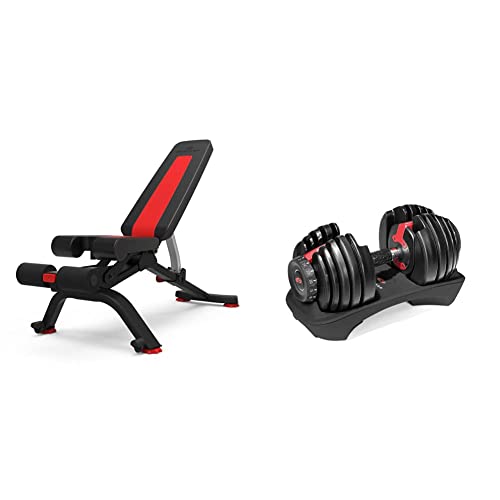 Bowflex SelectTech 552i macuerna 2-24 kg (1 mancuerna) Ajustables para Hogar, Adultos Unisex + 5.1S Stowable Bench Banco para Pesas, Adultos Unisex, Rojo, Negro Cover