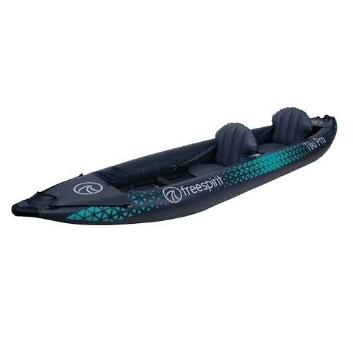 Freespirit Tiki Pro Dropstitch Hybrid Inflatable Kayak Set for 2 People with 2 Paddles 2 Fins Pump and Carry Bag Puncture-resistant Suitable for Lakes Rivers and Oceans Water Sports 12ft