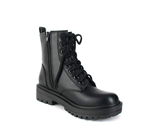 soda firm - lug sole combat ankle bootie lace up wside zipper