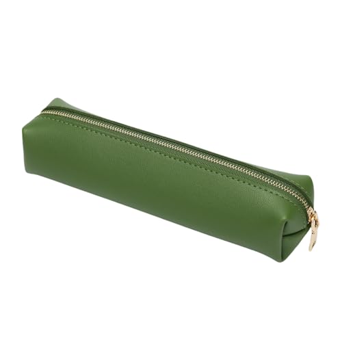Image of Faux Leather Color Pencil Case Multifuncional and Simple with Zipper for School (Green,Faux Leather)