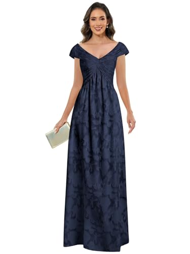 BOLENSYE Cap Sleeve Lace Mother of The Bride Dresses A Line V-Neck Pleated Long Formal Evening Party Gown