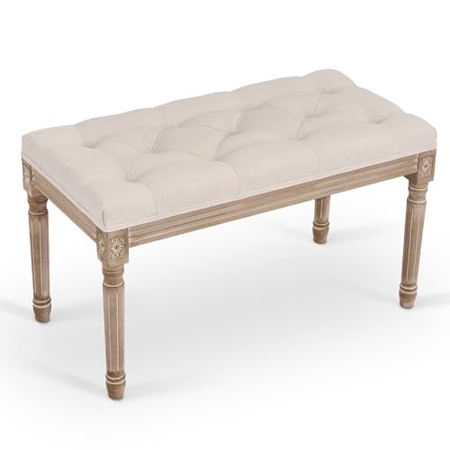 VONLUCE Banco Tapizado para Cama 80x42x47 cm Taburete para Pie de Cama en Estilo de Vintage Banco de Entrada con Asiento Acolchado y Patas de Madera para Dormitorio y Salón