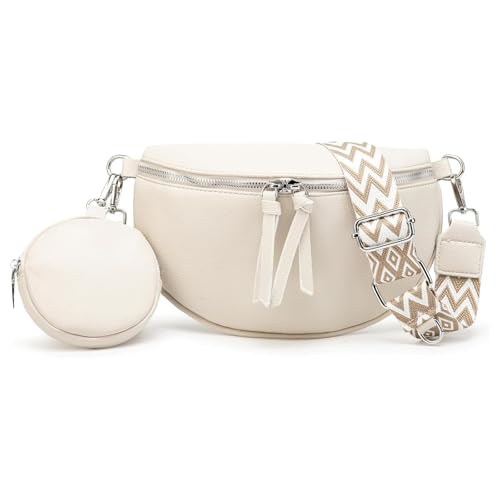 PVFZXS Umhängetasche Damen, Schöne Bauchtasche, Vegan Leder Crossbody Bag, Bauchtasche Beige Breiter Gurt Mit Reißverschluss, Umhängetasche Damen Beige Für Reisen Einkaufen