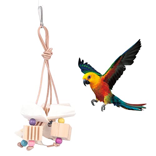 Conjunto de brinquedos para mastigar papagaio com tronco, osso de choco e corda de couro para moagem